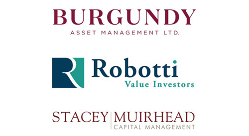 A group of sponsor logos including Burgundy Asset Management, Robotti Value Investors, and Stacey Muirhead Capital Management