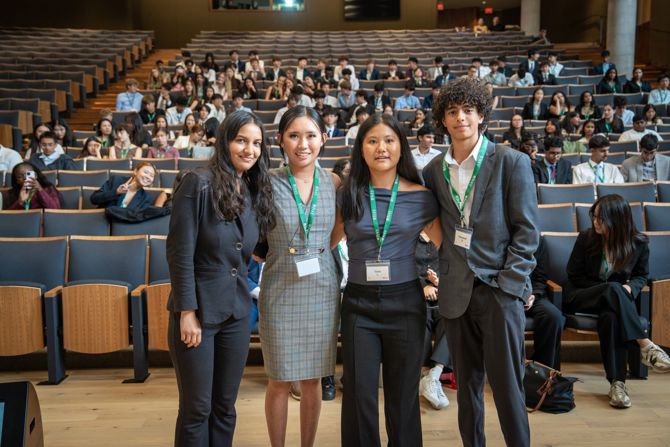 Team of students in the auditorium