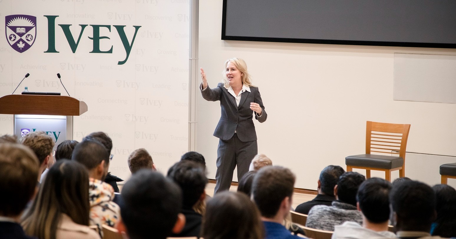 Cynthia Cooper speaking to Ivey students