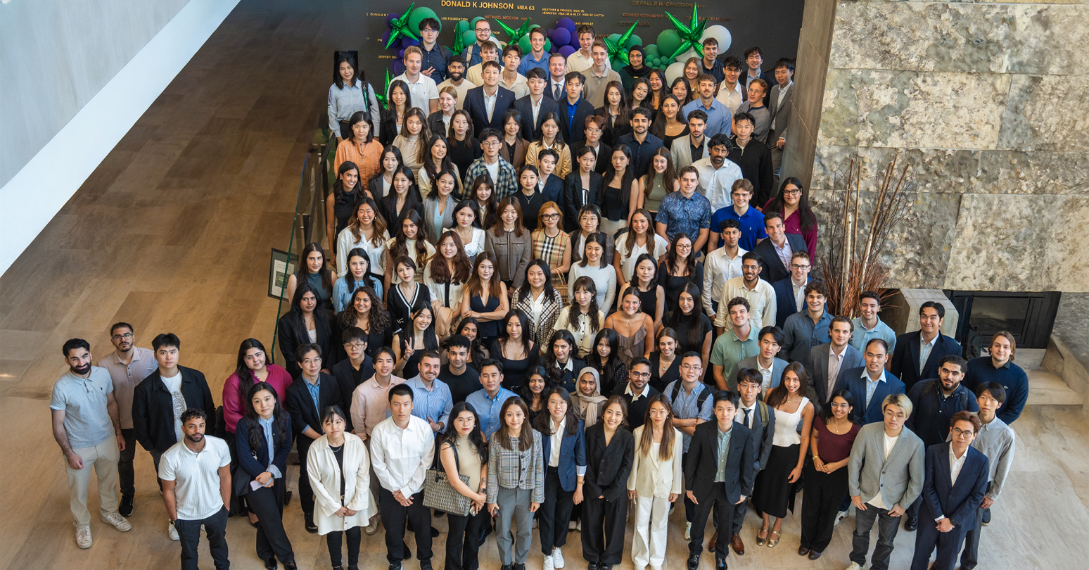 The MSc Class of 2026 posing for a group photo at the Ivey building