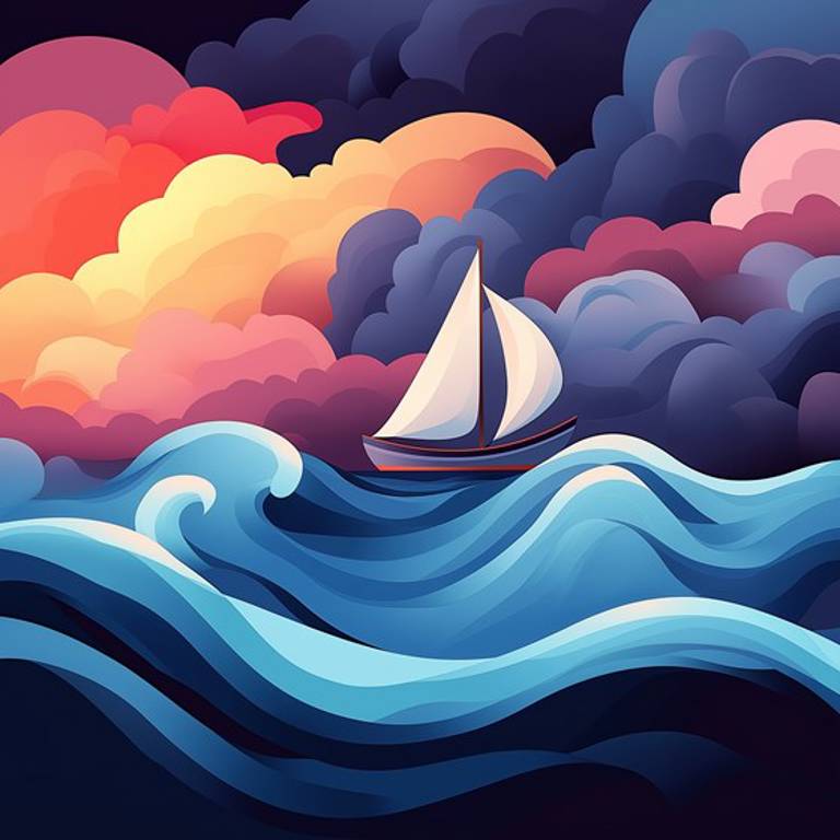 Boat Steering Through A Tumultuous Storm Illustration