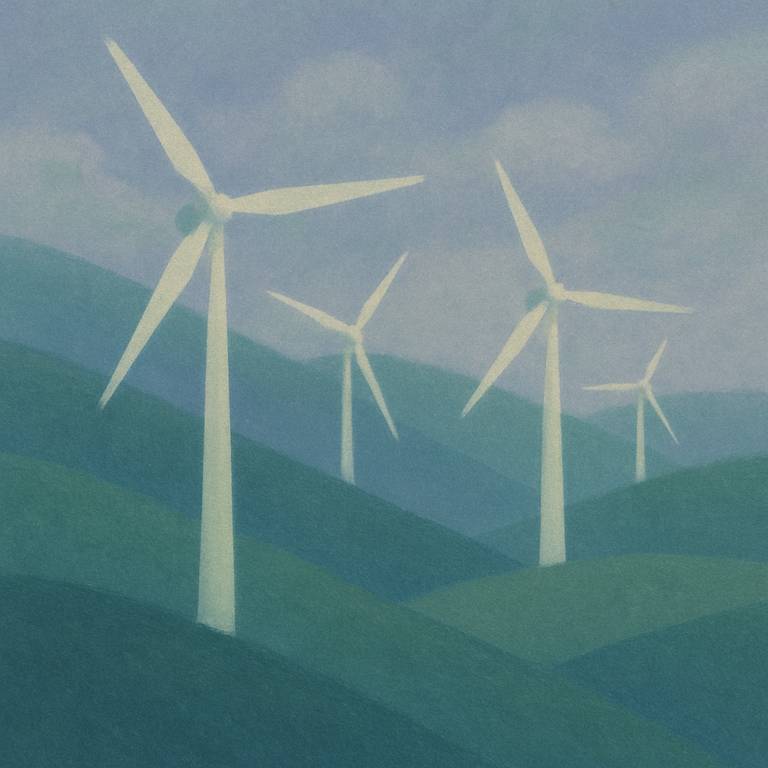 Wind Turbines Over Rolling Hills