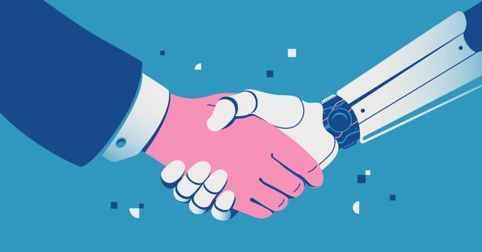 Illustration Of A Human Arm Shaking Hands With A Robot Arm