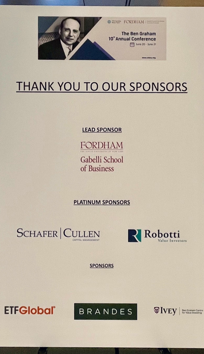 Photo of Conference sponsor logos, including our Ben Graham Centre