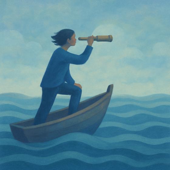 Illustration Person With A Telescope In A Boat