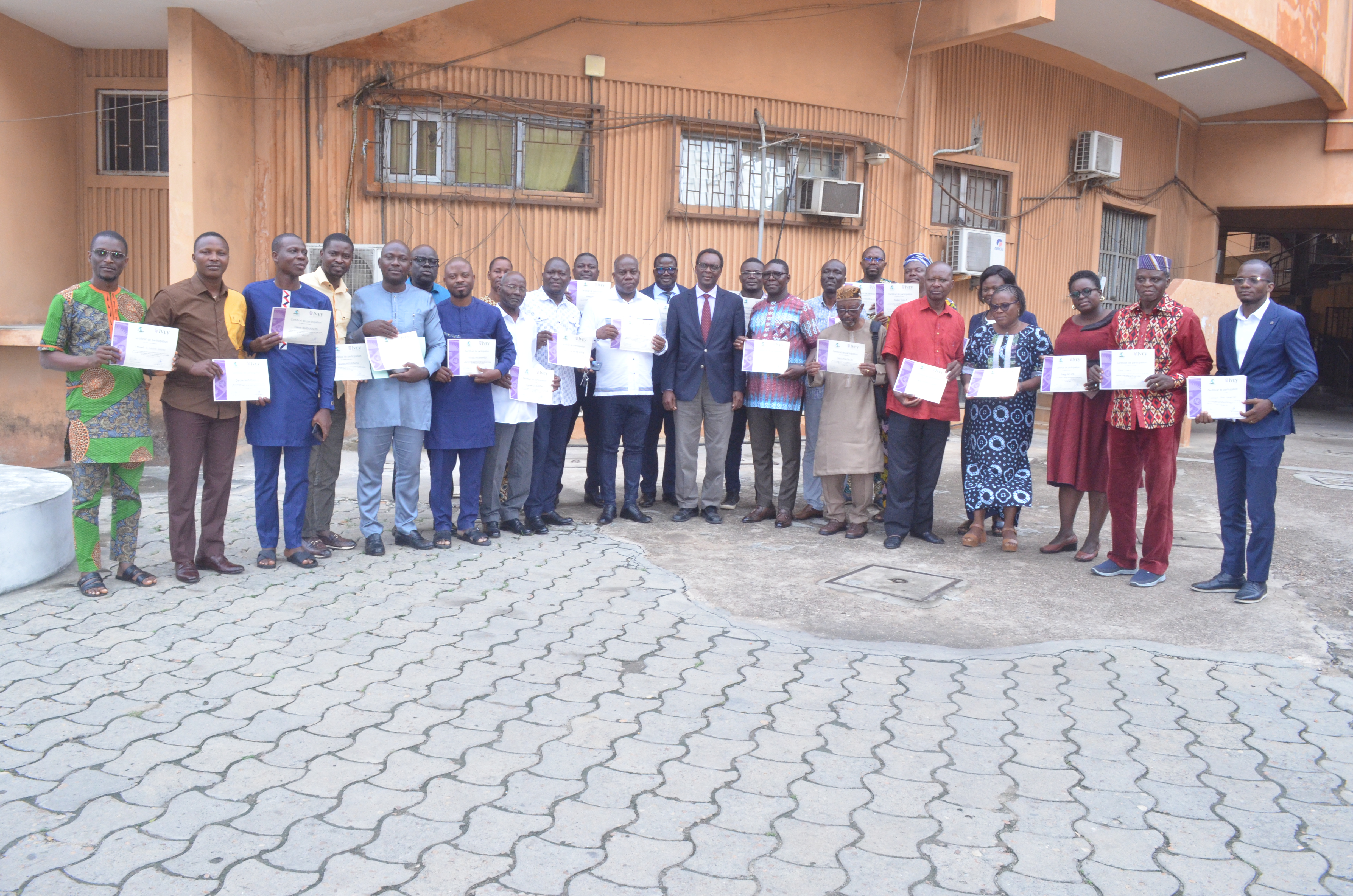 Prof Chrysostome with attendees at ENEAM Benin