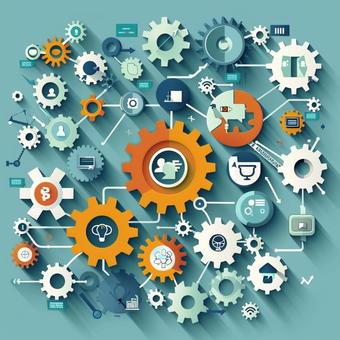 Ivey Academy Gears Interlocked Overlaid With Digital Icons