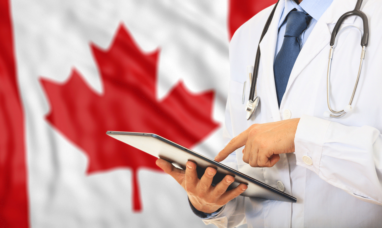 Doctor in front of Canada Flag